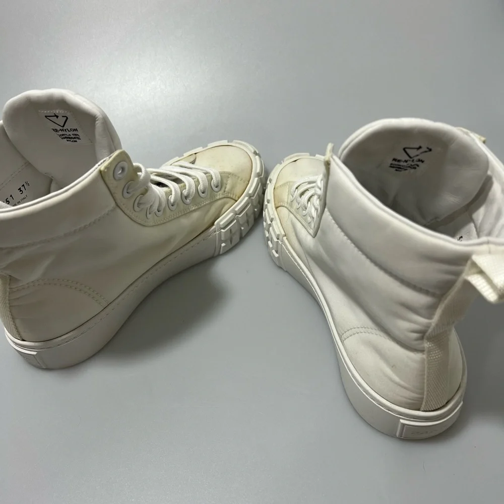 Prada Cassetta Wheel High-Top Sneakers White Women’s EU 37.5/US 7.5 - Picture 7 of 8